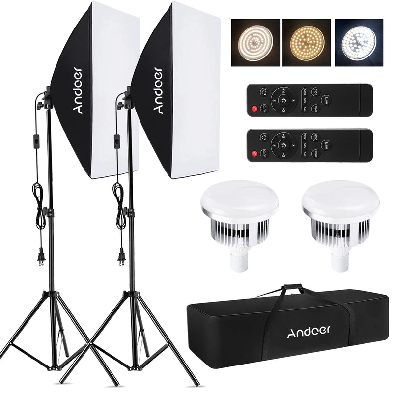 Kit softbox LED bicolore 85 W avec télécommande, 2 softbox 50 x 70 cm