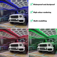 Éclairage LED hexagonal garage 14 hexagones 672 W, cadre couleur au choix