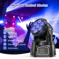 Lot de 2 mini lyres LED wash 7 x 15 W – modes de pilotage : DMX512, automatique, autonome et maître-esclave
