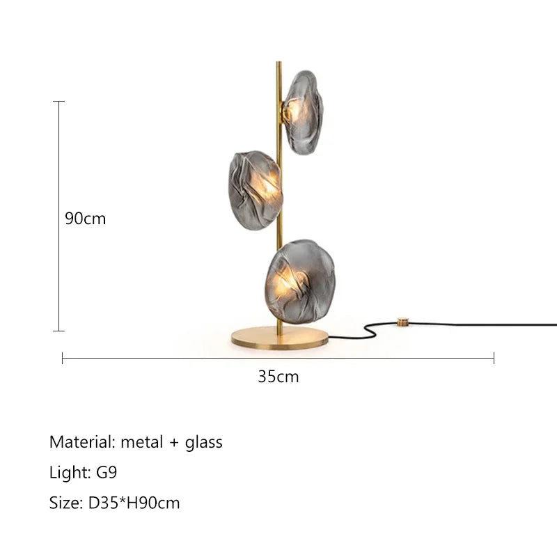 Lampadaire LED à globes en verre, pied noir ou doré, 90 ou 180 cm, 3 teintes de lumière