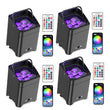Lot de 4 uplights PAR LED sans fil noirs, batterie 9600 mAh, application et télécommande