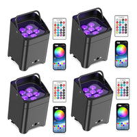 Lot de 4 uplights PAR LED sans fil noirs, batterie 9600 mAh, application et télécommande