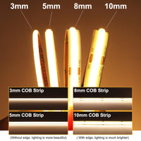 Ruban LED COB 9 couleurs – largeurs 3, 5, 8 et 10 mm comparées