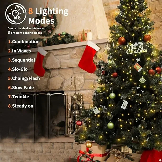Guirlande sapin lumineuse en cascade USB, 8 modes, 200 à 400 LED, 1,5 à 3 m