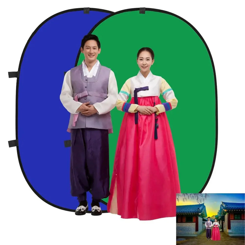 Fond vert et bleu pliable double face, 1,5 x 2 m