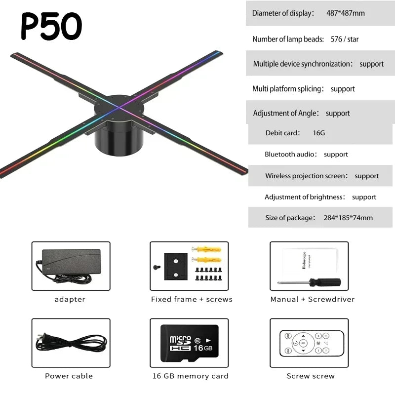 Ventilateur holographique 3D – modèle 50 cm et ses accessoires
