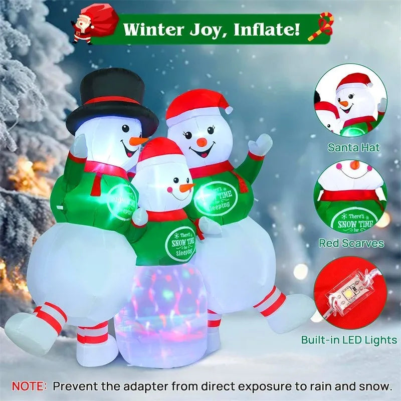 Gonflable de Noël lumineux – trois bonhommes de neige avec boule disco lumineuse