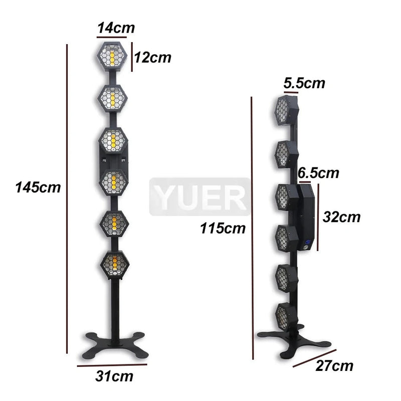 Projecteurs vintage en colonne – dimensions : 115 à 145 cm de haut, base de 31 x 27 cm