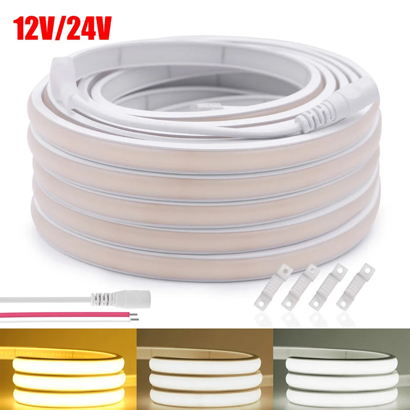 Ruban LED néon COB IP68 en silicone de 11 x 6 mm, 12 V ou 24 V, 0,5 à 20 m