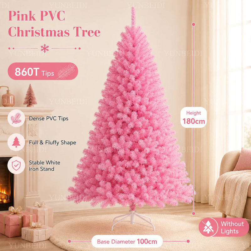 Sapin de Noël rose en PVC – sapin rose de 1,8 m sans guirlande