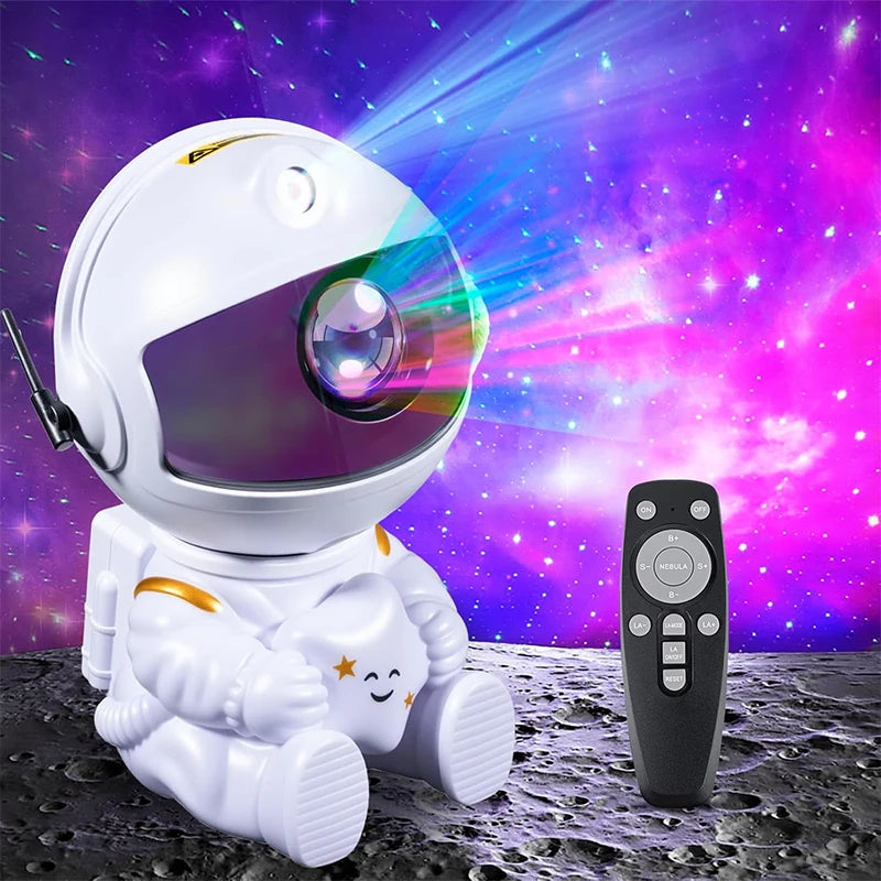 Projecteur galaxie astronaute assis avec télécommande, 8 effets lumineux