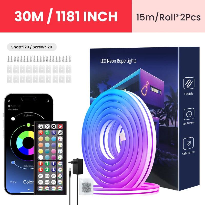 Ruban LED néon RGB – kit de 30 m en deux rouleaux de 15 m
