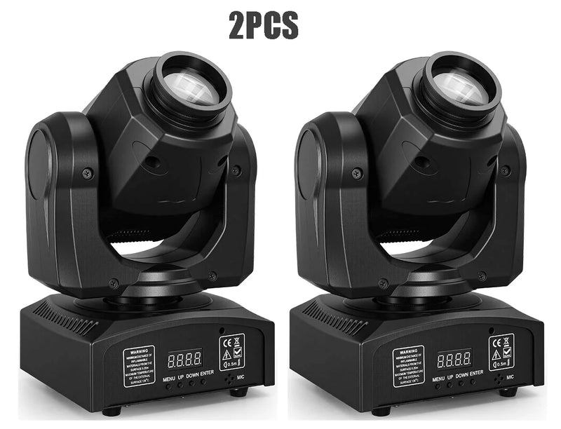 Lot de 2 mini lyres LED spot 60 W à 8 gobos, DMX 9 ou 11 canaux, mode sonore