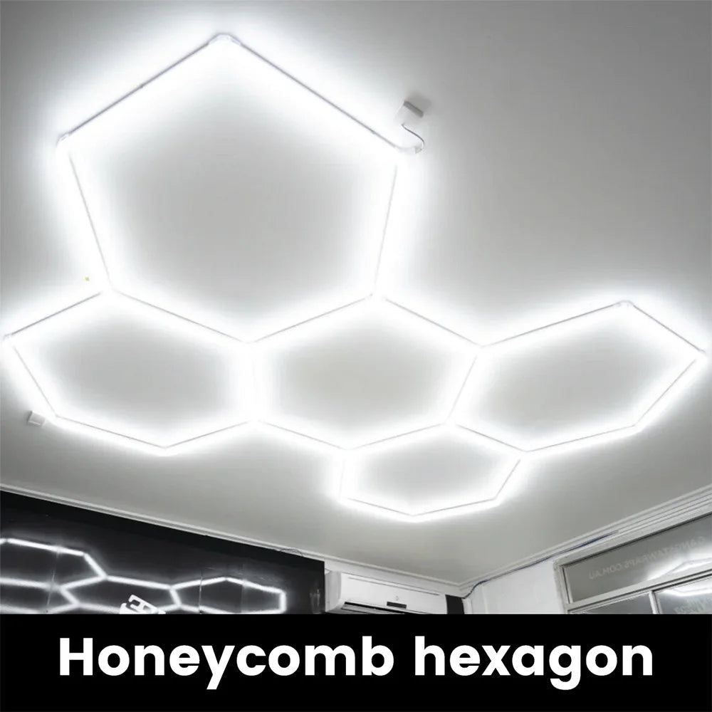 Plafonnier LED hexagonal garage blanc 6500 K, 1 à 14 hexagones