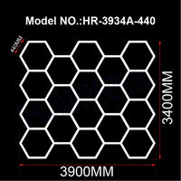 Plafonnier hexagonal LED – modèle de 18 hexagones, 390 x 340 cm