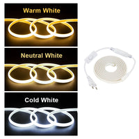 Ruban LED COB 220 V – blanc chaud, blanc neutre et blanc froid en boucles, avec câble à interrupteur