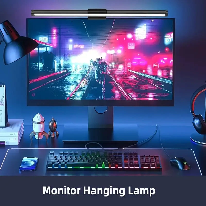 Barre lumineuse écran tactile – barre au-dessus d'un écran sur un bureau gaming éclairé