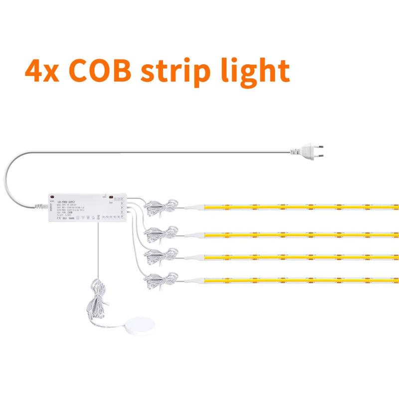 Ruban LED COB 24 V tactile – kit de quatre rubans avec boîtier et capteur