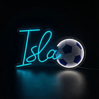 Néon prénom personnalisé avec ballon de sport – prénom turquoise avec ballon de football
