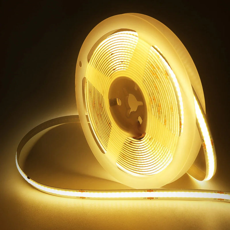 Ruban LED USB COB 8 mm – rouleau allumé en jaune