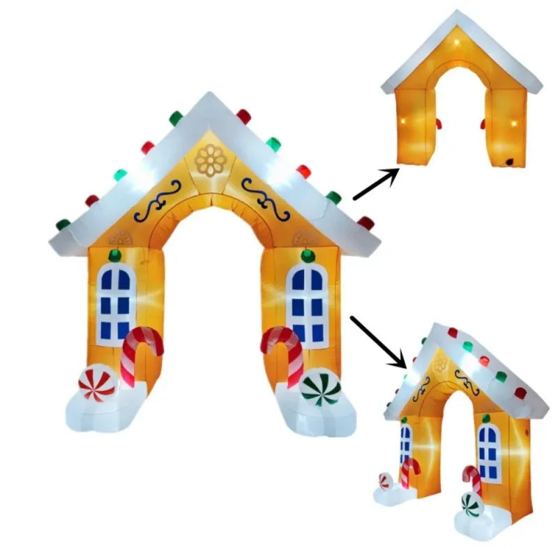 Gonflable de Noël lumineux – deux vues de l'arche en pain d'épice