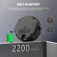 Mini PAR LED RGB rechargeable – batterie intégrée de 2 200 mAh avec voyant de charge rouge puis vert