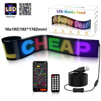 Panneau LED flexible programmable RGB de 27 à 176 cm, Bluetooth, USB