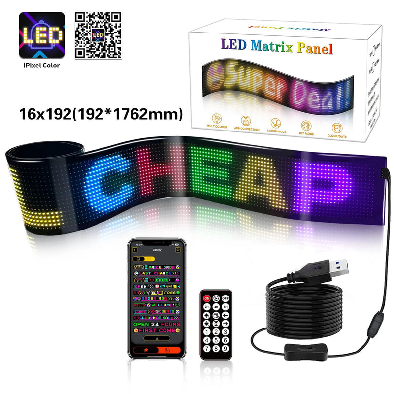 Panneau LED flexible programmable RGB de 27 à 176 cm, Bluetooth, USB