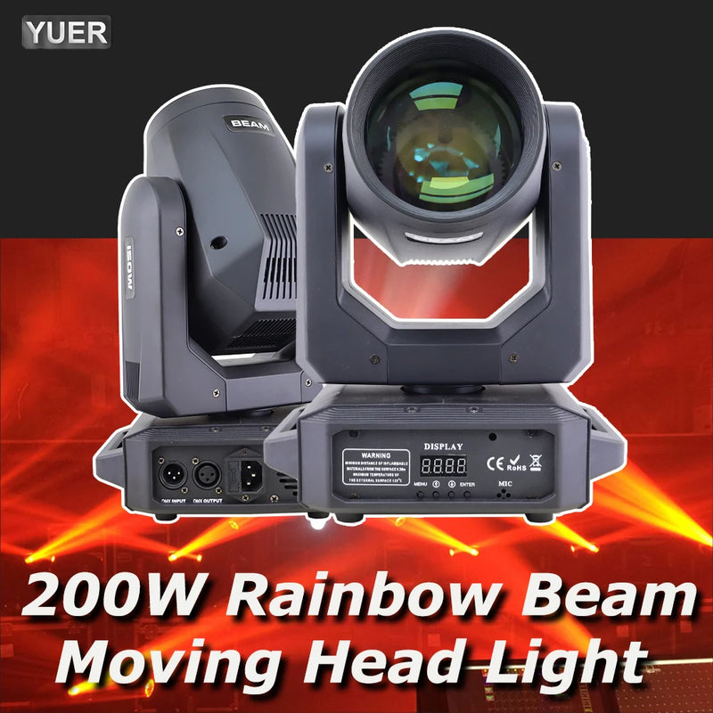 Lyre LED beam spot 200 W à faisceau de 2°, 12 gobos, prismes 6 + 12, DMX 11 ou 13 canaux