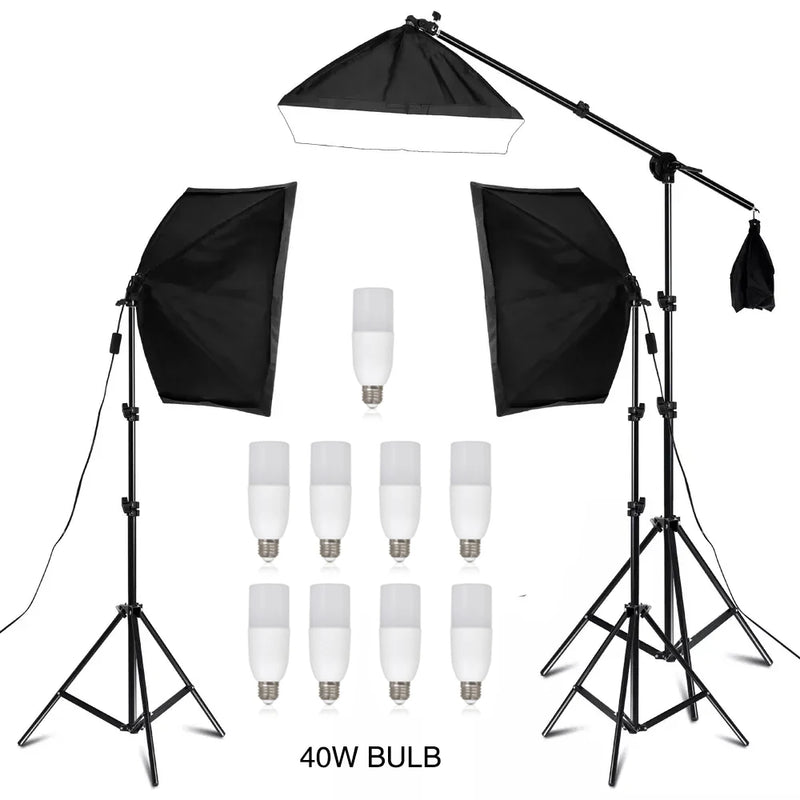 Kit softbox 50x70 cm – kit à 3 softbox avec perche et 9 ampoules 40 W