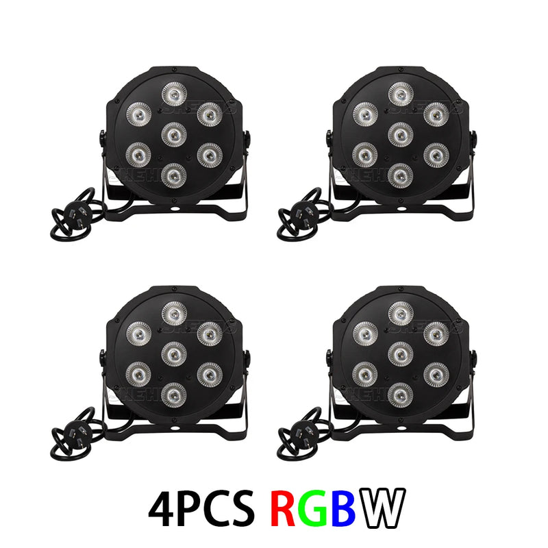 Lot de 4 projecteurs PAR LED 7 x 12 W RGBW 4 en 1, vue de face
