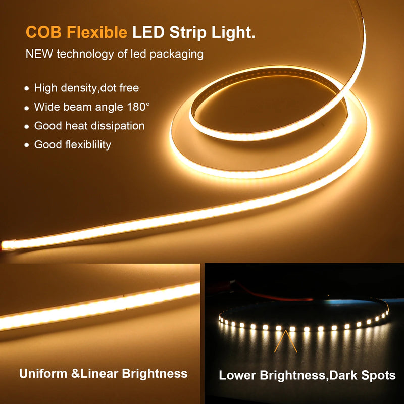 Ruban LED COB fin – lumière uniforme comparée à des LED séparées