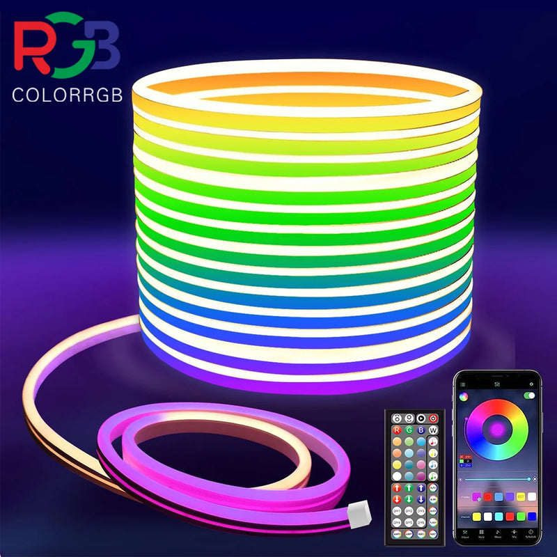 Ruban LED néon RGB – bobine multicolore avec télécommande et application