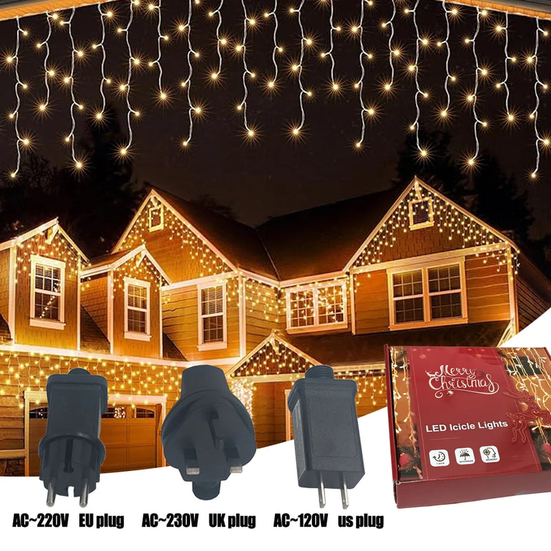 Guirlande stalactite LED 6,5 ou 20 m, 200 ou 480 LED, 8 modes, IP44