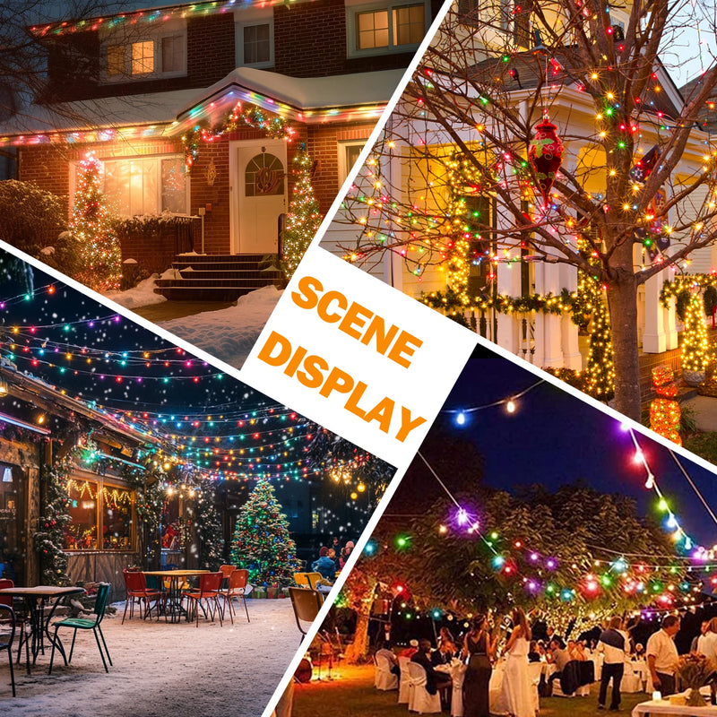 Guirlande lumineuse C7 – exemples de décoration : toits, terrasses, arbres et réception de nuit
