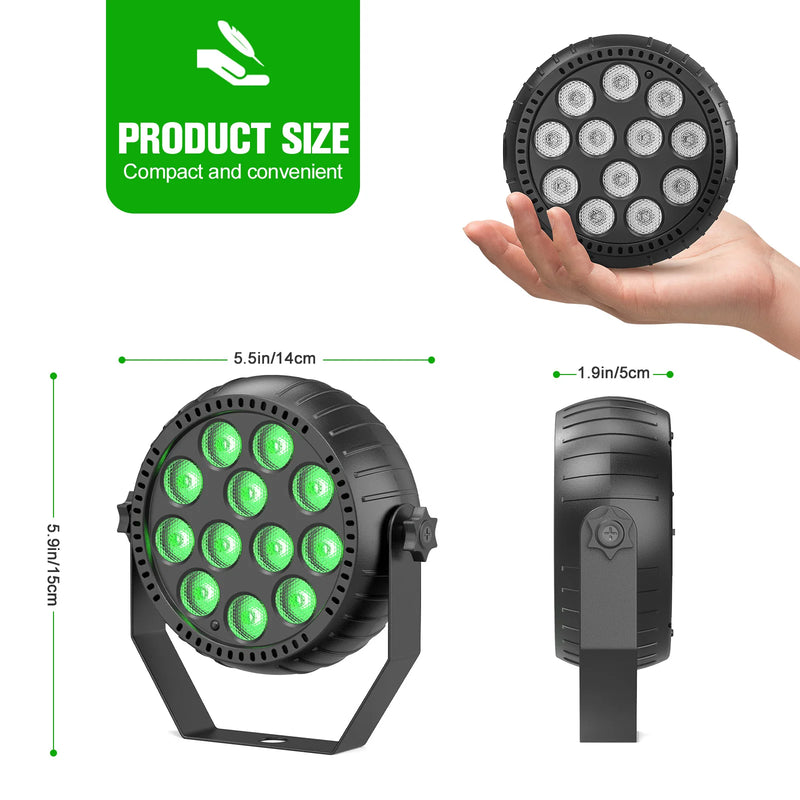 Mini PAR LED RGB rechargeable – dimensions 14 x 15 x 5 cm et taille dans une main