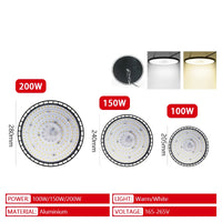 Cloche LED industrielle UFO 100 ou 150 W, IP65, 6000 K