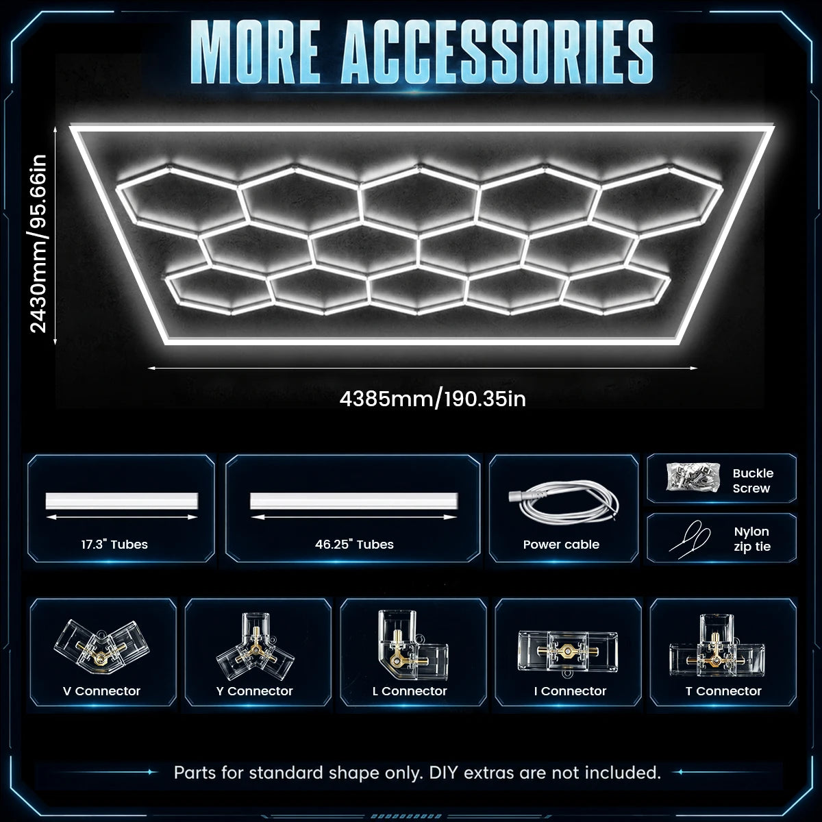 Kit éclairage LED hexagonal garage 3, 5, 8 ou 14 hexagones 6500 K