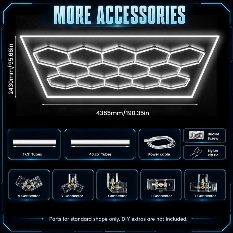 Kit éclairage LED hexagonal garage 3, 5, 8 ou 14 hexagones 6500 K