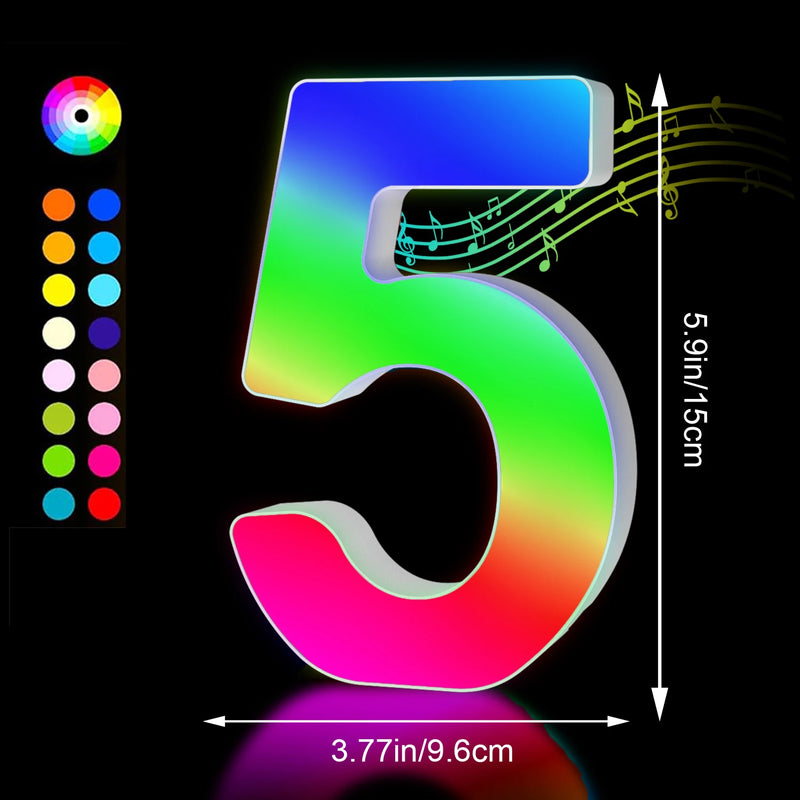 Lettres lumineuses LED RGB 15 cm – chiffre 5