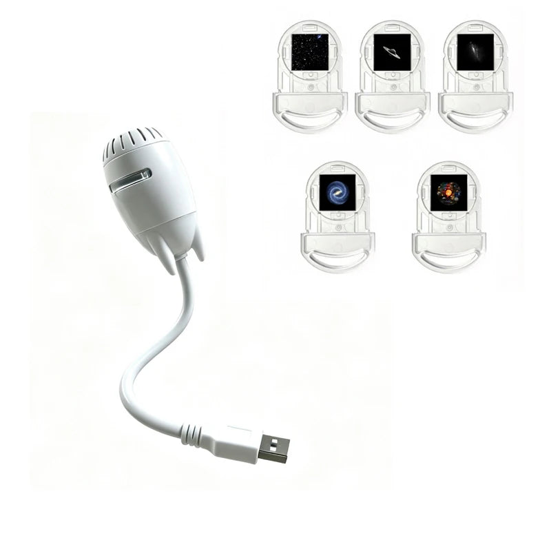 Mini projecteur d'étoiles USB à tête ogive – lampe blanche et 5 films