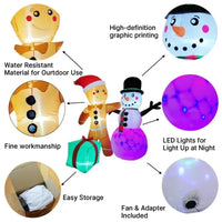 Gonflable de Noël lumineux – détails du bonhomme en pain d'épice et du bonhomme de neige