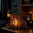 Lampe sorcière d'Halloween en résine, lanterne et balai, 16 cm