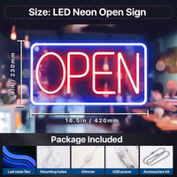 Panneau lumineux ouvert à cadre en néon LED USB, gradateur, 7 modèles