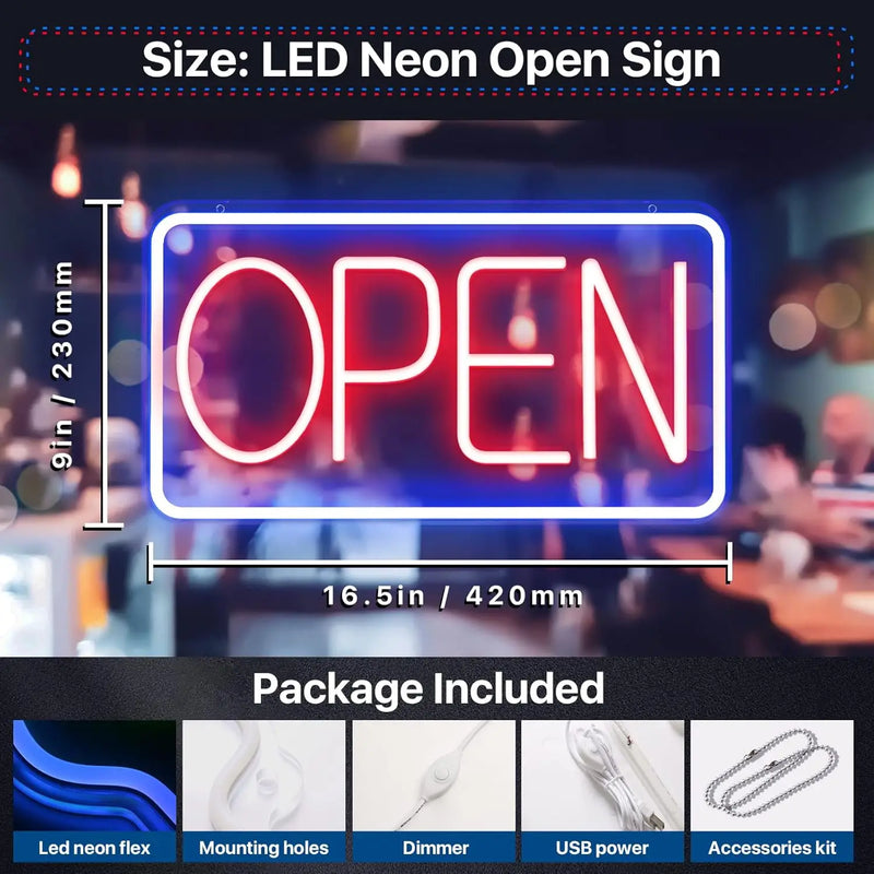 Panneau lumineux ouvert à cadre en néon LED USB, gradateur, 7 modèles