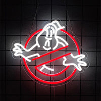 Néon Halloween – fantôme barré rouge et blanc allumé