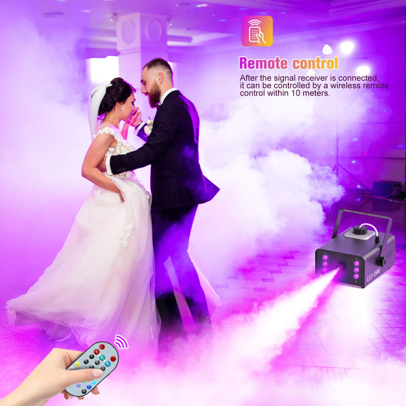 Machine à fumée 1500 W à 6 LED RGB avec télécommande sans fil, réservoir 1 L