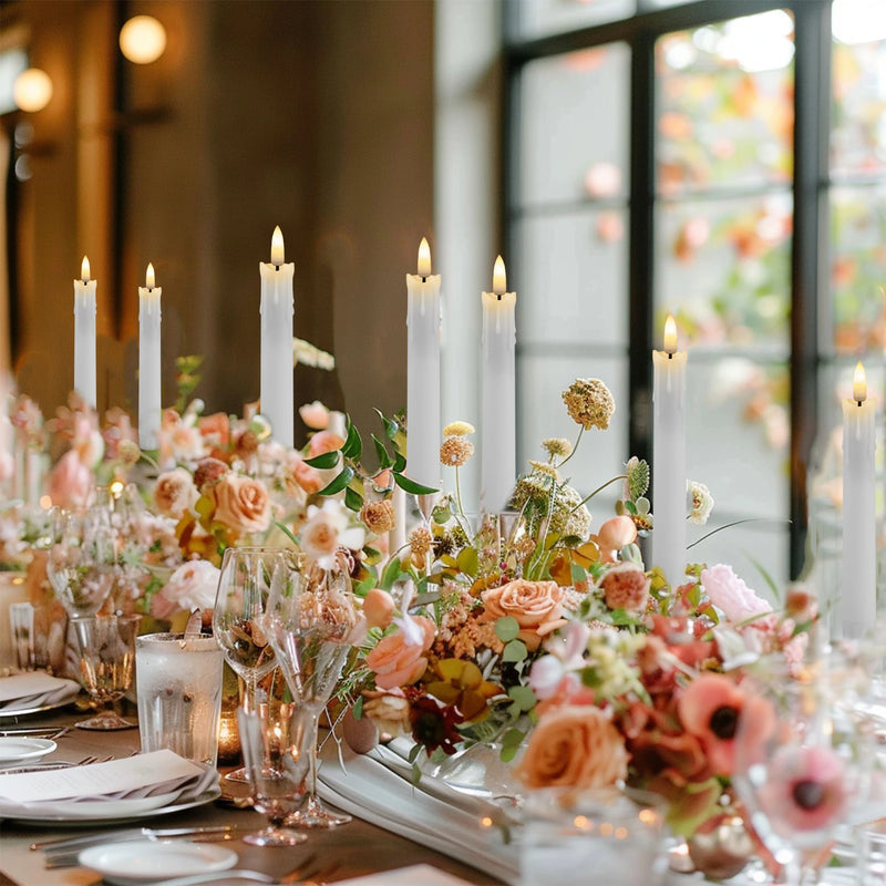 Bougies LED coniques – table de mariage décorée de bougies à lumière chaude