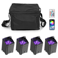 Lot de 4 uplights sans fil noirs avec sac de transport, télécommande et application