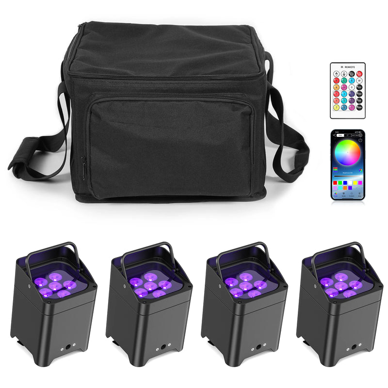 Lot de 4 uplights sans fil noirs avec sac de transport, télécommande et application